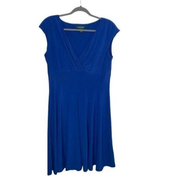 Lauren Ralph Lauren Women's Plus Size 14 Blue Short Sleeve V-Neck Causal Dress - Picture 1 of 13